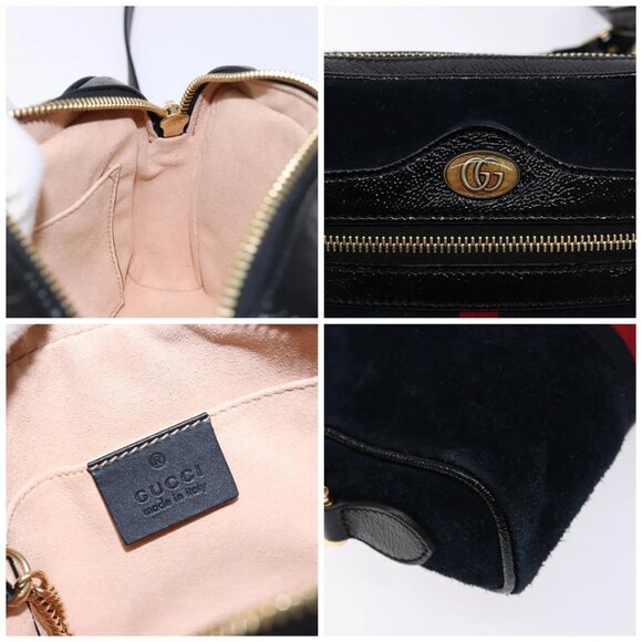 GUCCI Sherry Line Shoulder Bag Suede Navy Gold - Picture 12 of 14